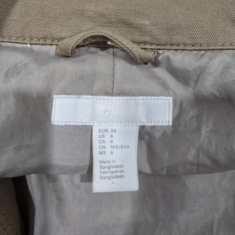 H&M Utility Jacket Faux Leather Sleeves Full Zip Workwear Pockets Polyester Sz 6 - Picture 5 of 14